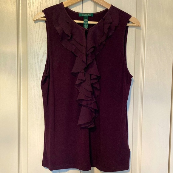 Lauren Ralph Lauren Purple - Aubergine Ruffle Tank Top - Picture 1 of 6